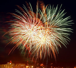 Fireworks Against the Night Sky of a Cityscape