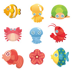 cartoon aquatic animal set