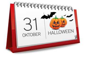 Kalender rot 31 Oktober Halloween Fledermäuse Kürbis
