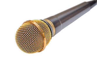 Gold microphone isolated on white