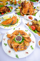 Table served with tasty meals