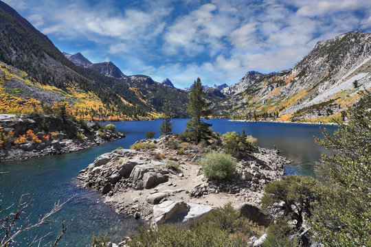 Azure lake in the autumn mountains