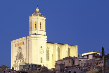 Fototapeta na wymiar Katedra Girona w szczegółach w nocy