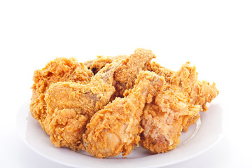 Crisp Juicy Fried Chicken on a White Plate
