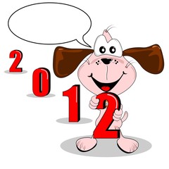2012 new year cartoon dog & speech bubble copy space