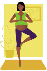 African american pregnant woman doing yoga