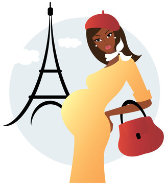 African American Pregnant Woman In Paris