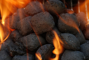 macro charcoal barbecue briquettes