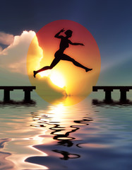 Woman jump through the gap