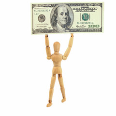 Man with a big 100 dollar bill in his hand