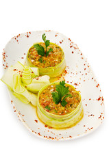 Salad with eggplant in the plate