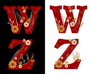 floral autum alphabet set letters W- Z