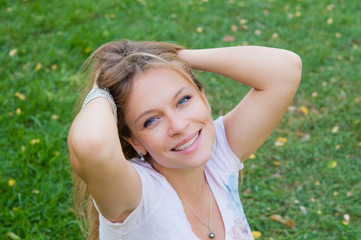 girl breathing in wild nature