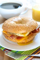Wall murals Fried eggs Breakfast Bagel  Sandwich