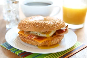Fotobehang Eieren Breakfast Bagel Sandwich  © JJAVA