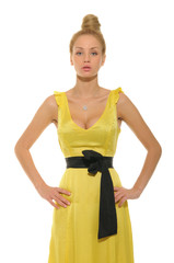 beautiful woman in yellow dress