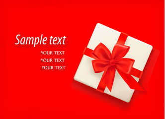 Background with gift box and red ribbon. Vector
