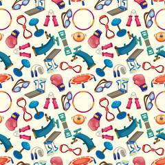 cartoon Fitness Equipment  seamless pattern