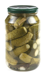 Preserved cucumbers in a jar