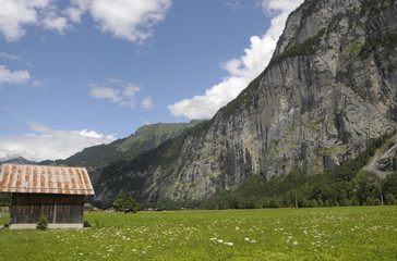 Farmland in the Lauterbrunnen Valley in Switzerland