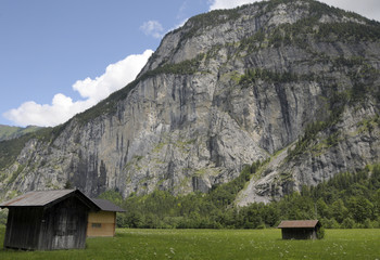 Farmland in the Lauterbrunnen Valley in Switzerland