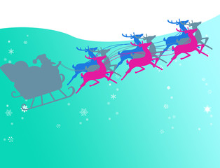 Naklejka na ściany i meble Sata claus with his sleigh run in to the snow sky