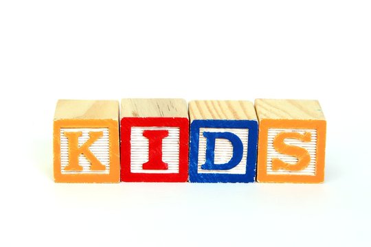 The word kids in alphabet blocks