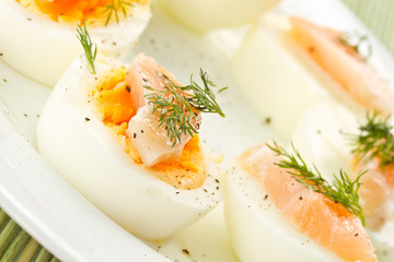 Boiled eggs with salted salmon