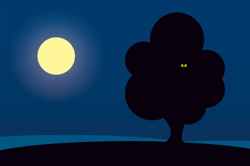 Baum bei Nacht mit Eulenaugen