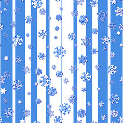 Seamless pattern with snowflakeson striped background