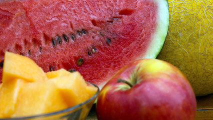 Cantaloupe, watermelon and apple