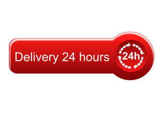 Delivery 24 hours button with red hand