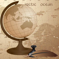 Geographic vintage background with globe