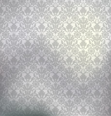 Vintage silver wallpaper with seamless damask pattern