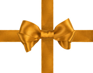 yellow gift satin ribbon bow on white background