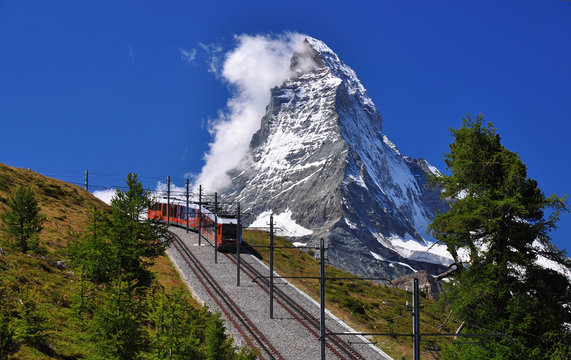 Matterhorn With Railroad And Train