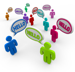 Diverse People Saying Hello Greeting in Speech Bubbles
