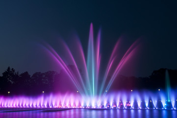 Naklejka premium Wieczorny pokaz fontanny