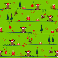 Seamless Pattern Reindeer & Symbols Green