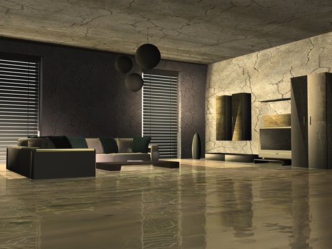 living room flooded
