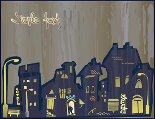Poster de jardin Café de rue dessiné la ville ne dort pas la nuit. Pluie