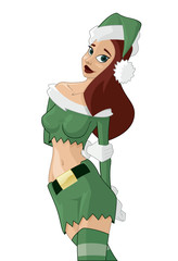 Sexy Santa's Helper Christmas Holiday Cartoon Vector Graphic Illustration