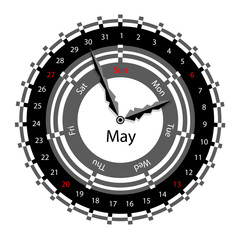 Creative idea of design of a Clock with circular calendar for 20