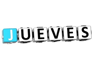 3D Jueves Block Text on white background