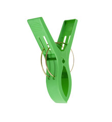 large green clothepin on a white background