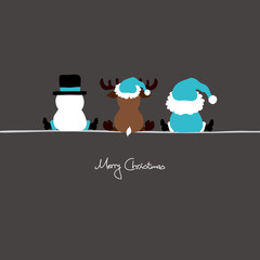 Santa, Snowman & Reindeer Turquoise/Grey