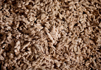 Ginger roots close-up background