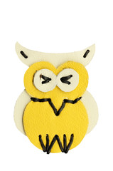 owl cartoon handmade from leather isolated on white background
