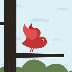 Birdie in the form of heart on a tree