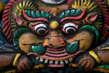 Ancient wooden carving at temple in Bhaktapur, Nepal